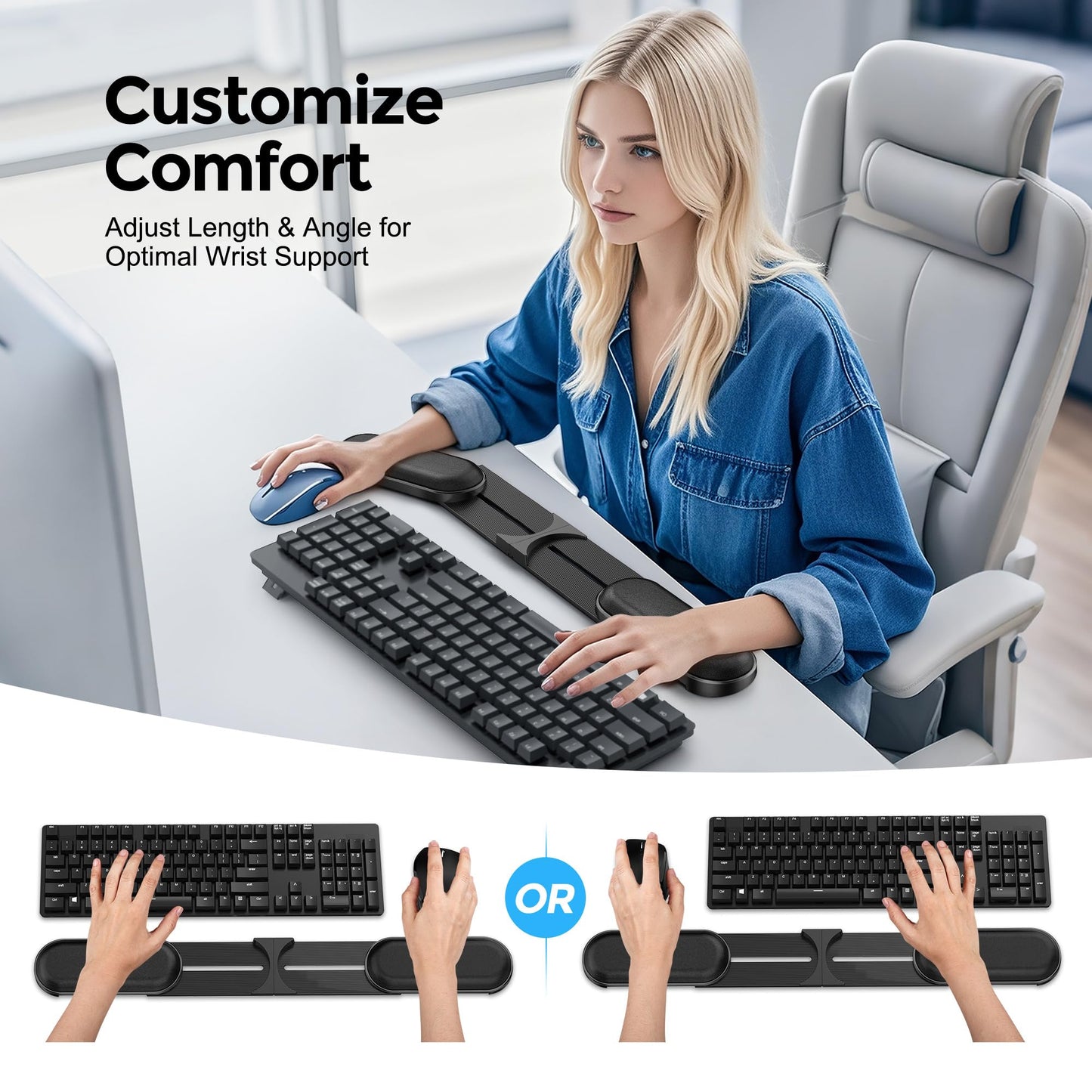 AboveTEK Keyboard Wrist Rest – Adjustable Angle & 25-Inch Length, Foldable Ergonomic Memory Foam Support for Computer, Laptop & Gaming – Non-Slip, Relieves Forearm & Elbow Pain for Typing & Mouse Use