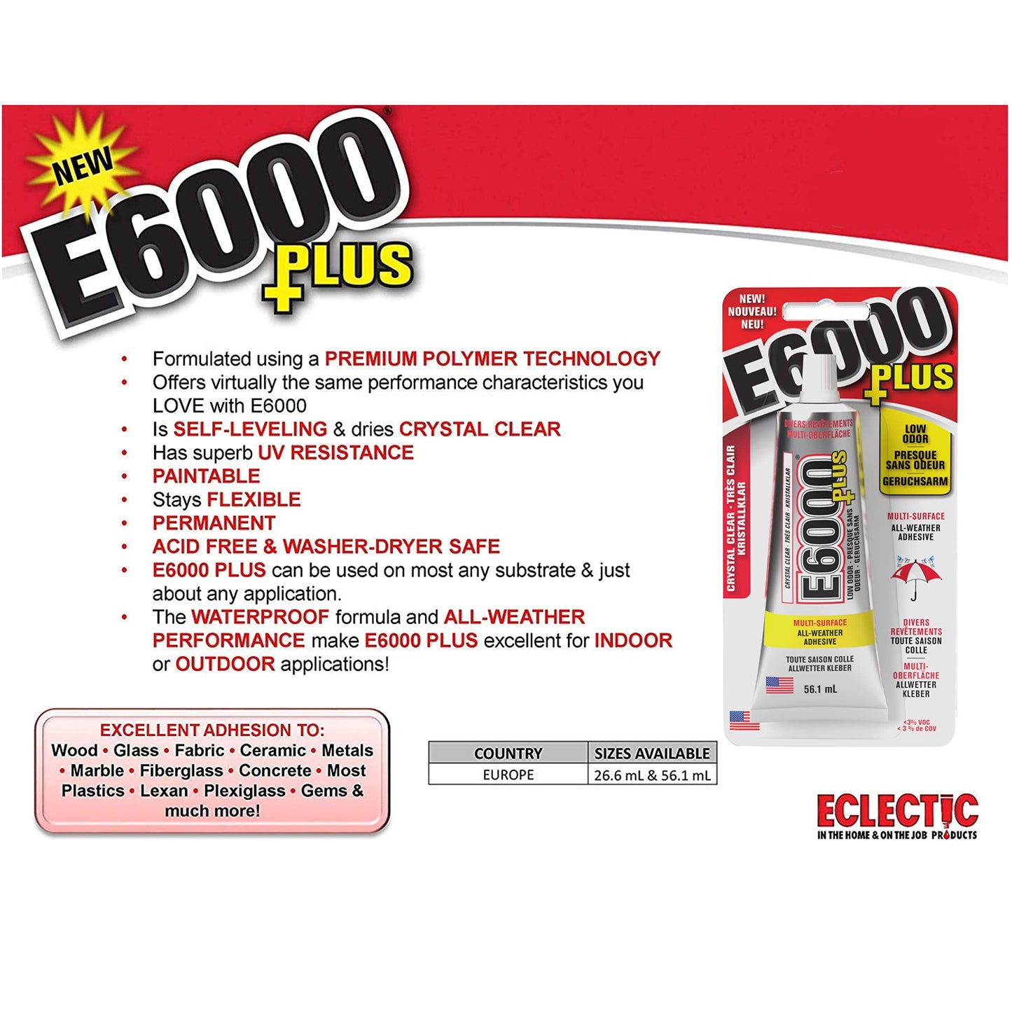 E6000 Plus Craft Glue and Original Snip Tip Nozzle Fabric,Wood, Jewellery, Glass, Gems, Beads Adhesive (56.1ml)