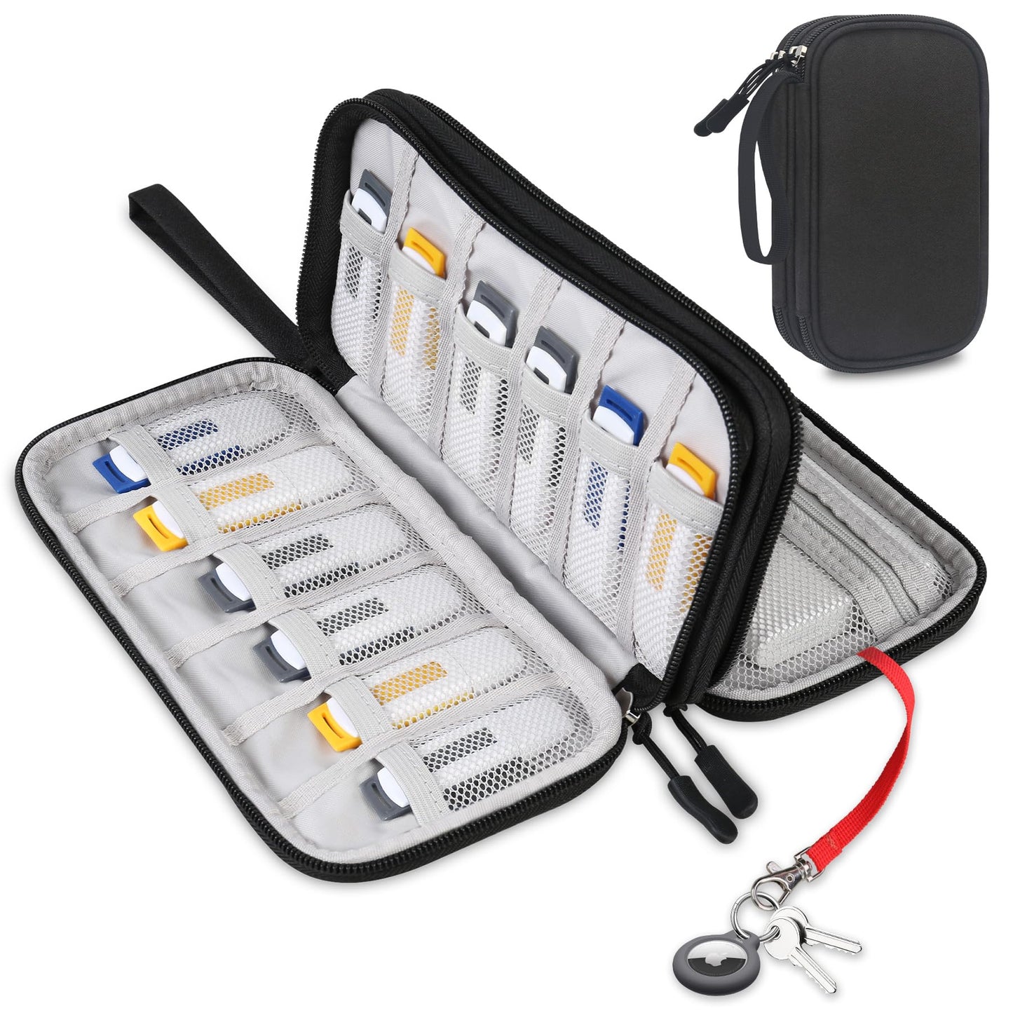 Lacdo USB Flash Drive Case Thumb Drive Holder Case Organizer Portable Electronic Accessories Storage Bag for SanDisk/SamData/Samsung USB Flash Drives Jump Drive Memory Stick, Cable, Medium Size-Black