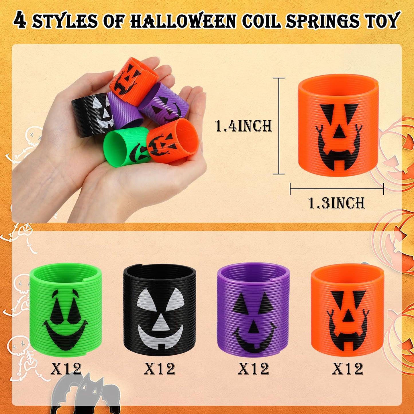 AYOGU Pack of 48 Magic Springs for Halloween Party Favors, Mini Magic Springs Toys for Kids-Perfect for Trick or Treat Party Supplies