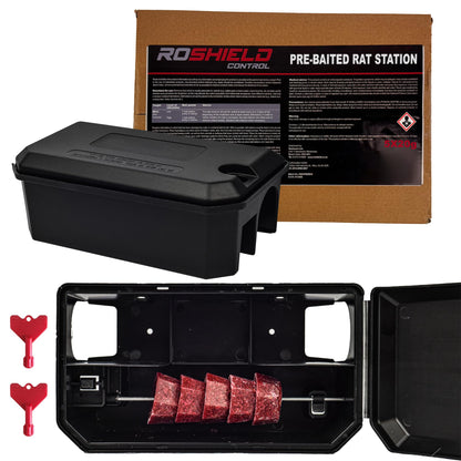 ROSHIELD - 2X PRE-BAITED Anti Rat Solution Kit | Pre Bait Boxes | indoor/Outdoor Fast & Safe Infestation Control | Rat Poisoning Super Strength | Rodent Poisoning | READY -TO USE, 2 Pack