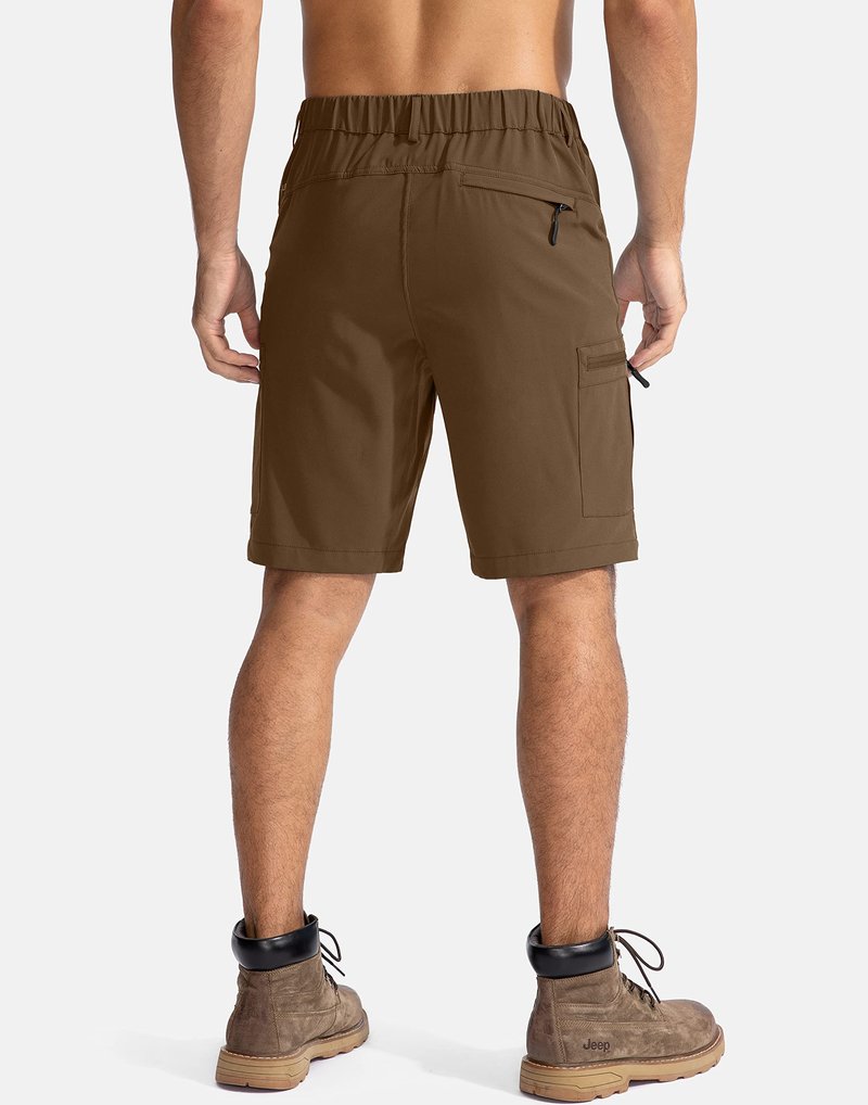 Pudolla Men's Hiking Cargo Shorts 9" Lightweight Outdoor Work Shorts for Men Travel Golf Camping Casual with 5 Zipper Pockets(Brown 3X-Large)