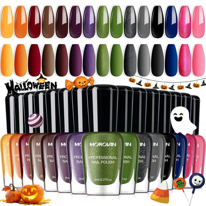 Morovan Dark Nail Polish Set: Glitter Green Dark Red Black Hot Pink Brown Shimmer Fingernail Polish Kit Air Quick Dry Nail Pack for Halloween Nail Art Manicure Gift Holiday Party for Women Girls