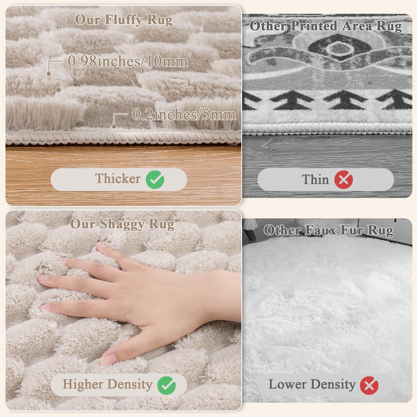 Vaukki 5x8 Area Rug for Living Room, Non Slip Washable 3D Bubble Living Room Rug, High Low Pile Hexagon Floor Mat for Bedroom, Modern Soft Fluffy Carpet for Dining Room, Office and Nursery, Beige