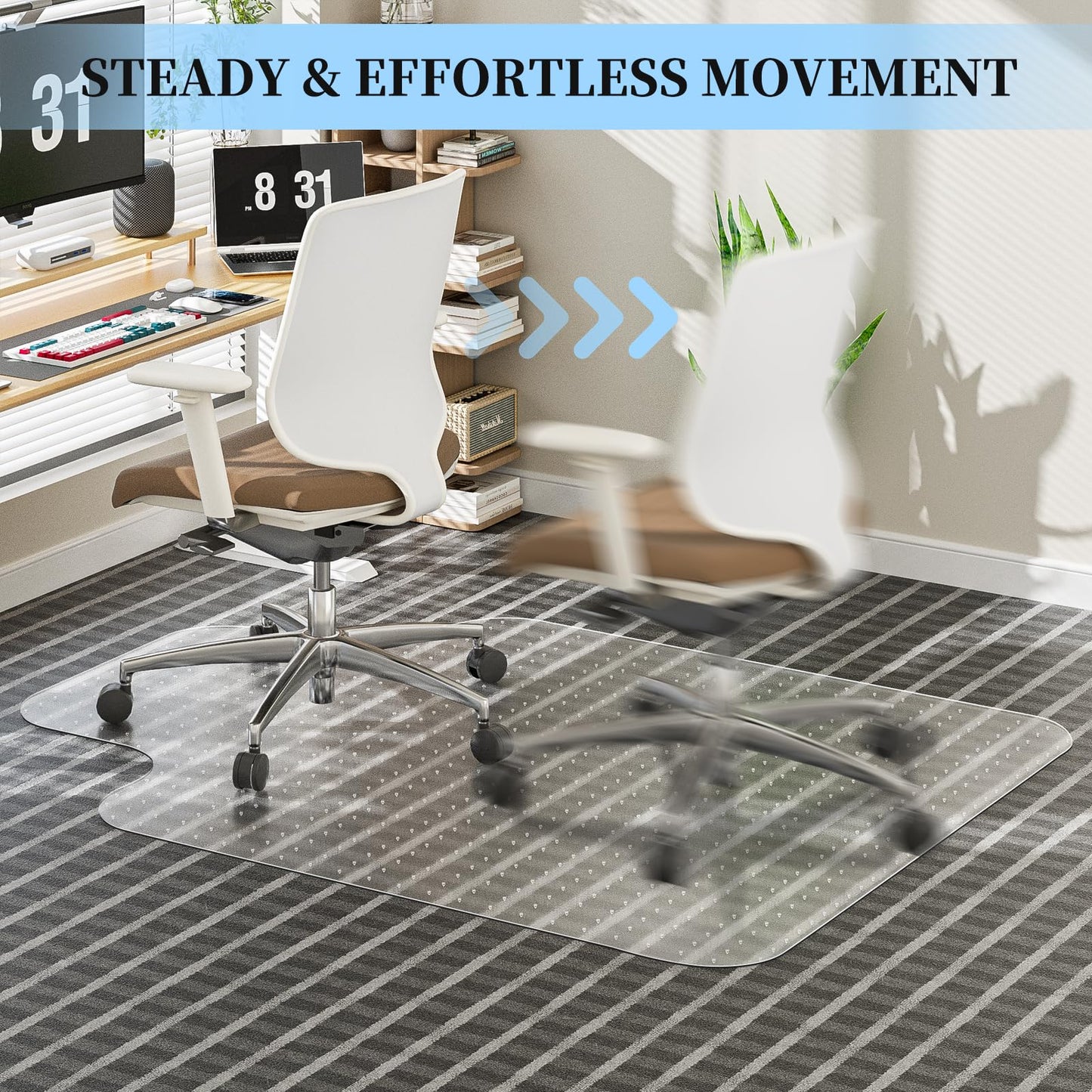 Tonaus Office Chair Mat for Carpet, 48"×36" Desk Chair Mat T-Shape Carpet Protector Mat for Office Chair, Transparent 2.2mm Thick T-Shape Floor Protection with Non-Slip Studded