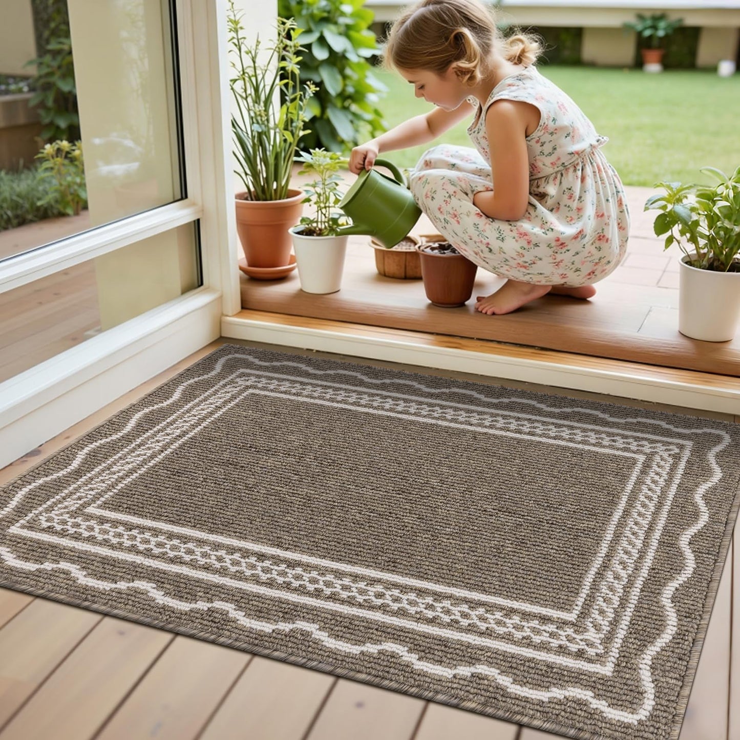 Ileading Indoor Door Mat 2x3ft, Absorbent Dog Muddy Paws Mats, Low-Profile Entrance Small Runner Carpet with Non-Slip Rubber Backing, Washable Inside Welcome Mat for Hallway,Entryway,Kitchen (Brown)