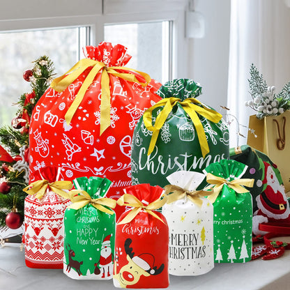 ZMCINER 38 PCS Christmas Drawstring Gift Bags Assorted Sizes Christmas Bags Drawstring for Gifts for Xmas Holiday Presents Party Favor