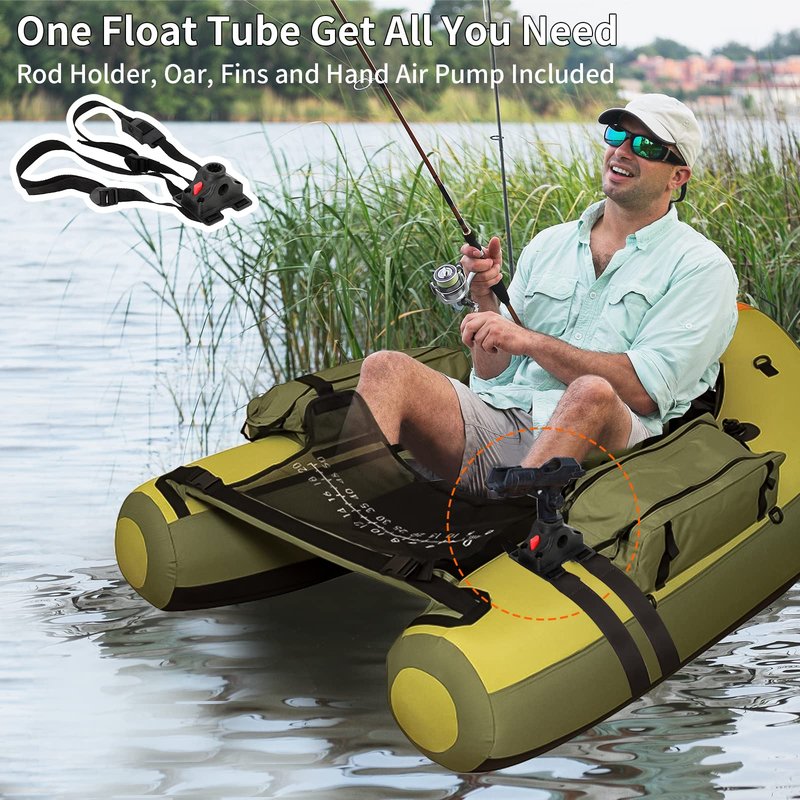 Xproutdoor Fishing Float Tube with Adjustable Backpack Straps, Storage Pockets, Fish Ruler, Fly Fishing Boat with Pump, Oar, Rod Holder and, Fins