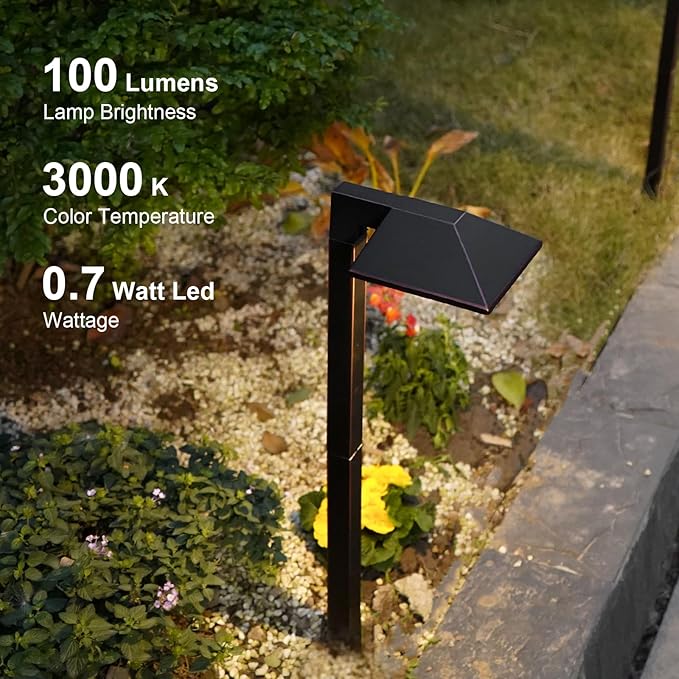 GOODSMANN Low Voltage Landscape Lights - Wired Outdoor Pathway Lights, 0.7W LED, 100 Lumen, Oil Rubbed Bronze Finish, Warm White, Metal Stakes