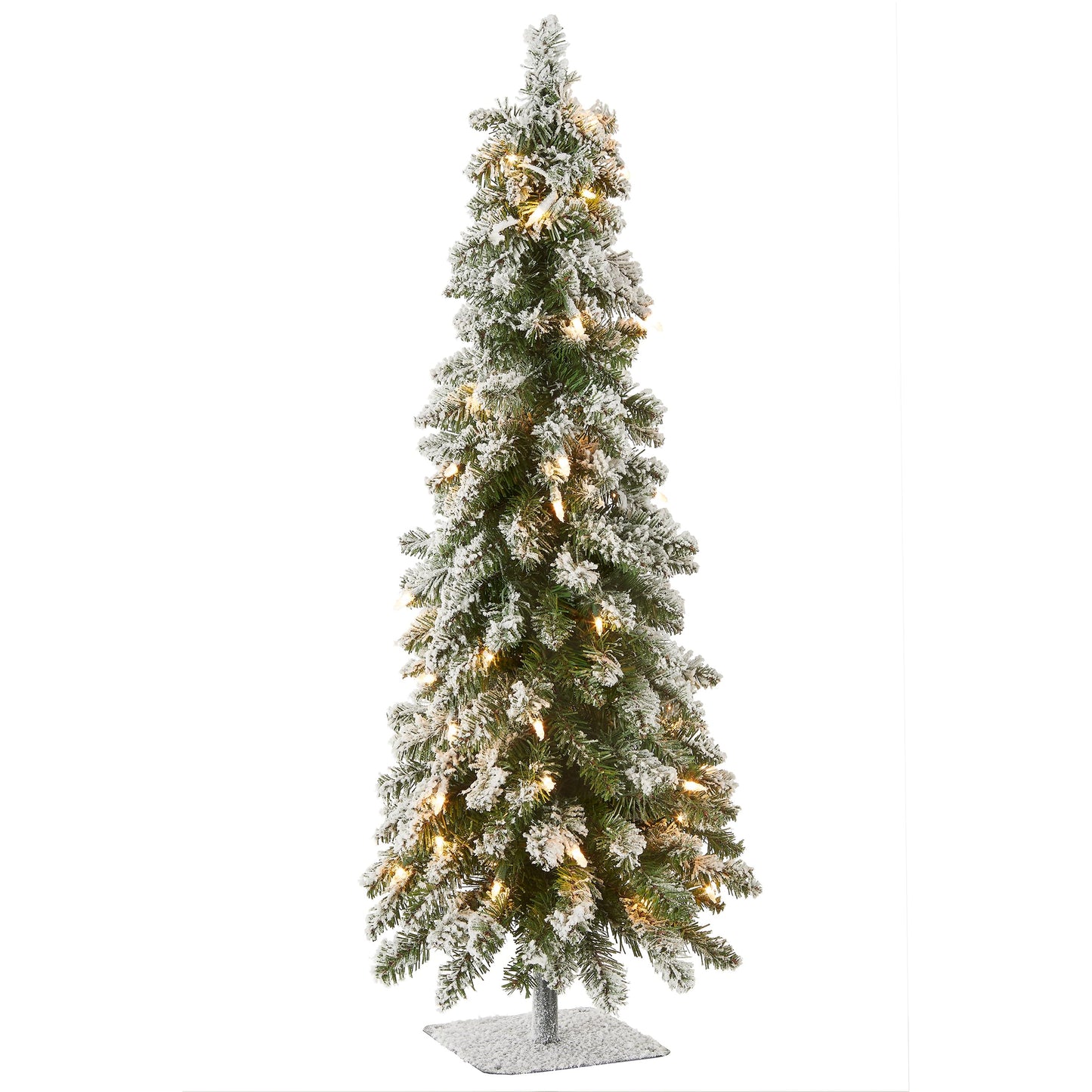 National Tree Company 3 ft Pre-Lit Flocked Downswept Forestree Mini Artificial Christmas Tree,50 Clear Lights, 198 Tips, Metal Plate Base, Green