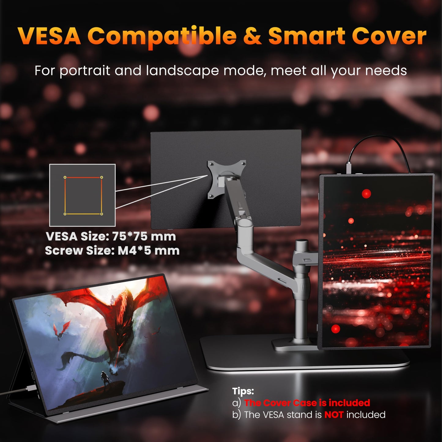 Portable Monitor 15.6" FHD 87% sRGB 60Hz IPS HDR HDMI USB-C Travel Monitor for Laptop MacBook PC Surface PS5 Xbox, External Display with Kickstand & Speakers, VESA Compatible