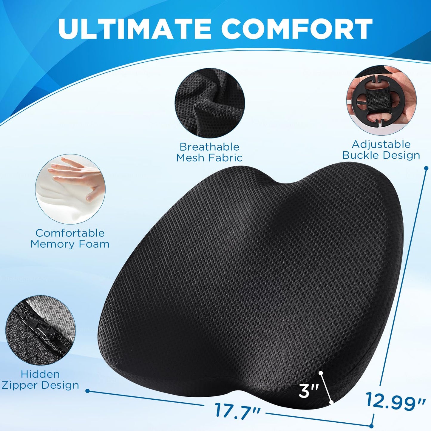 QUTOOL Car Memory Foam Seat Cushion Car Seat Cushions for Driving Wedge Booster Seat Cushion for Short People Chair Seat Cushion Pad Seat Back Support for Office Chair, Cars, and Trucks (Black)