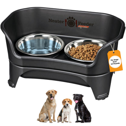 Neater Feeder Express Elevated Dog Bowls by Neater Pet Brands – Dog Bowls with Stand - Stainless Steel Food and Water Bowls – Raised Dog Bowl Set for Medium to Large Dogs, Midnight Black