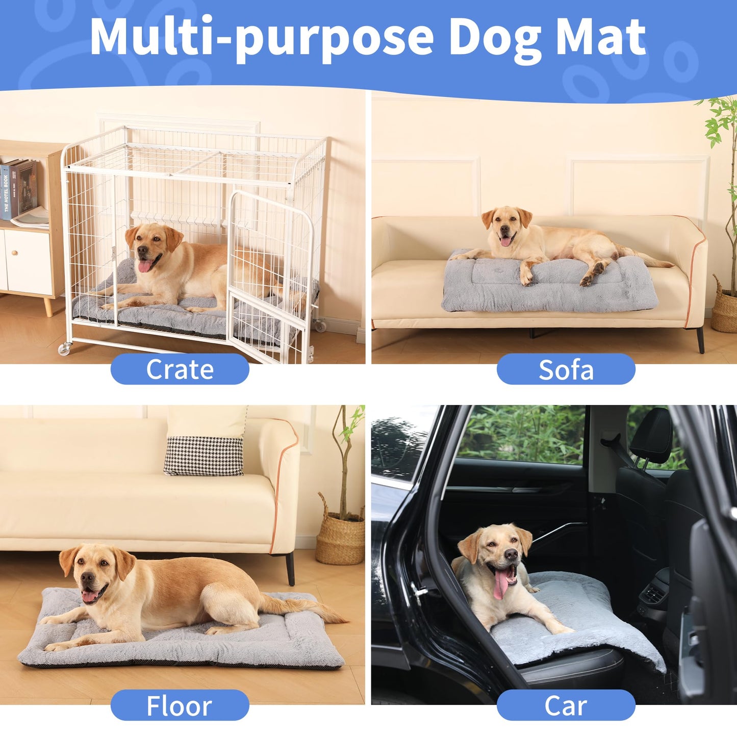 Baodan Dog Bed Large Washable, Pet Cat Beds Cushion Mattress, Soft Warm Dog Crate Mat Pad for Medium Large Dogs- L 90x60 cm, Grey