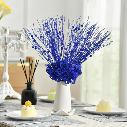 FuleHouzz 10pcs Artificial Glitter Poinsettia Flower Berry Stem Ornaments Christmas Tree Picks Branches for Xmas Tree Decorations Gift Home Wedding Holiday Party Decor, Royal Blue