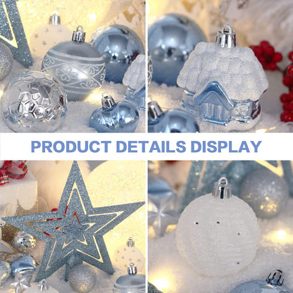 MoonXmas Christmas Ball Ornament Set, 88Pcs Plastic Shatterproof Christmas Xmas Tree Hanging Decorations, for Indoor Home Thanksgiving Halloween Party Decor - Blue/Silver.