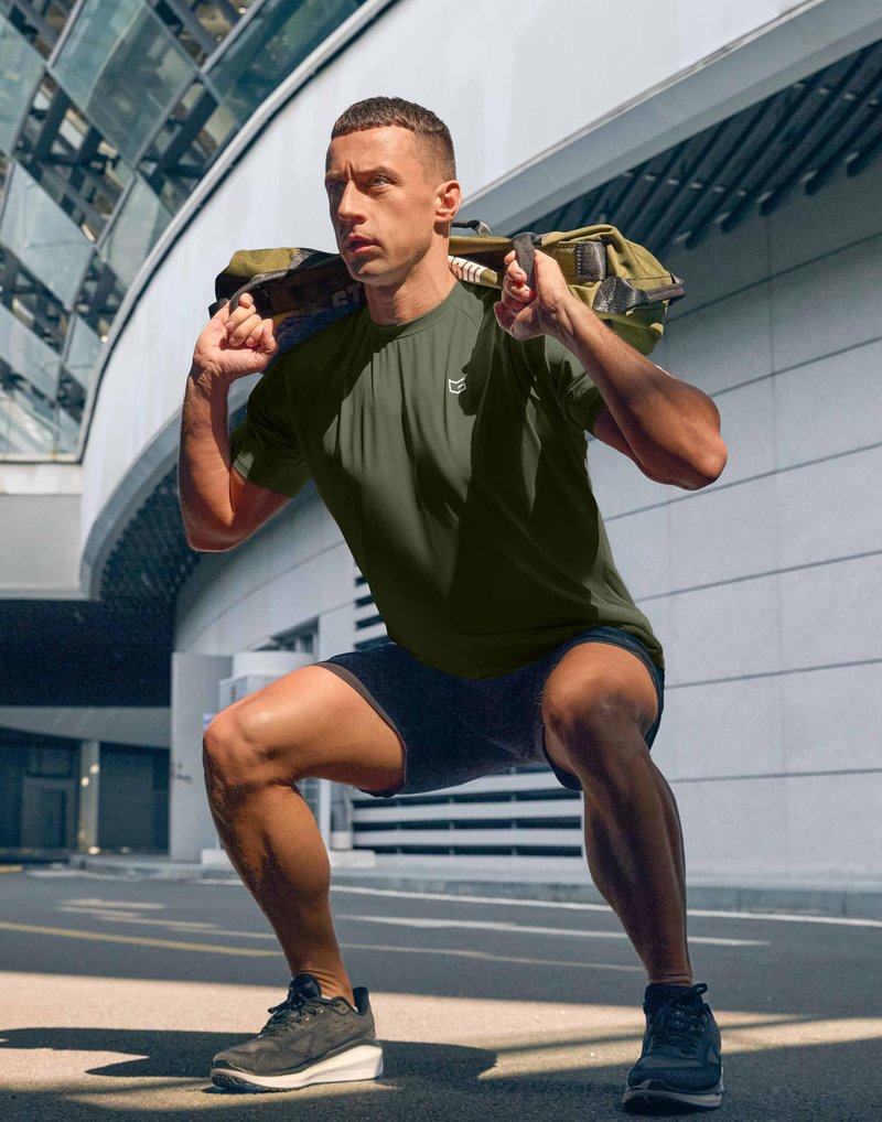G Gradual Men's Athletic Workout T-Shirts Moisture Wicking Cooling Running Shirts Short Sleeve Performance Tee for Gym Tennis(Olive,4XL)