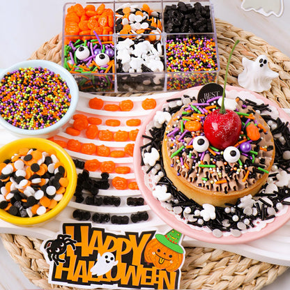 Halloween Sprinkles for Cake Decorating - 6.53 oz Edible Candy Eyes, Pumpkin, Ghost, Spider, Confetti, Nonpareils Sprinkle Mix, Cupcake Cookie Decorations for Fall Halloween Party Treats
