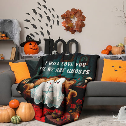 Halloween Throw Blanket Gifts for Men Women, Halloween Fall Throw Blanket, Cozy Halloweens Blanket for Couples Adults, Boo Basket Gift for Boyfriend Girlfriend, Flannel Blankets for Bed Couch, 50"X60"