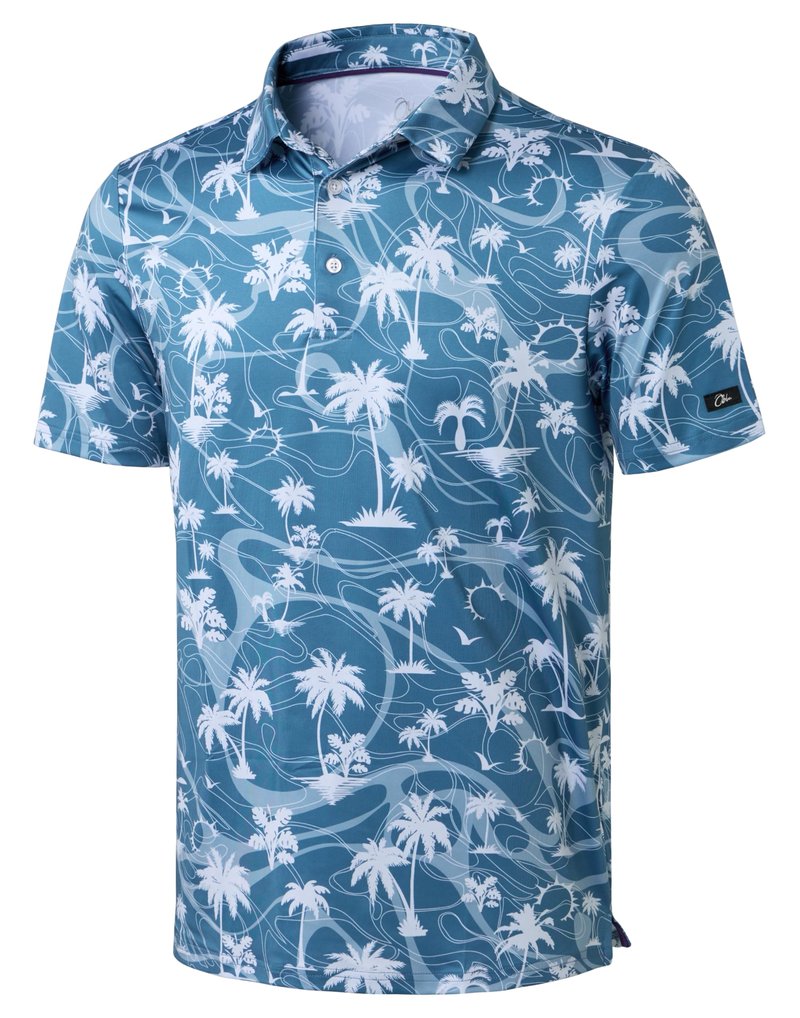 Obla Mens Golf Polo Shirts Short Sleeve Dry Fit Casual Print Collared Golf Shirts Wicking for Men(Blue Coconut Beach_4XL)