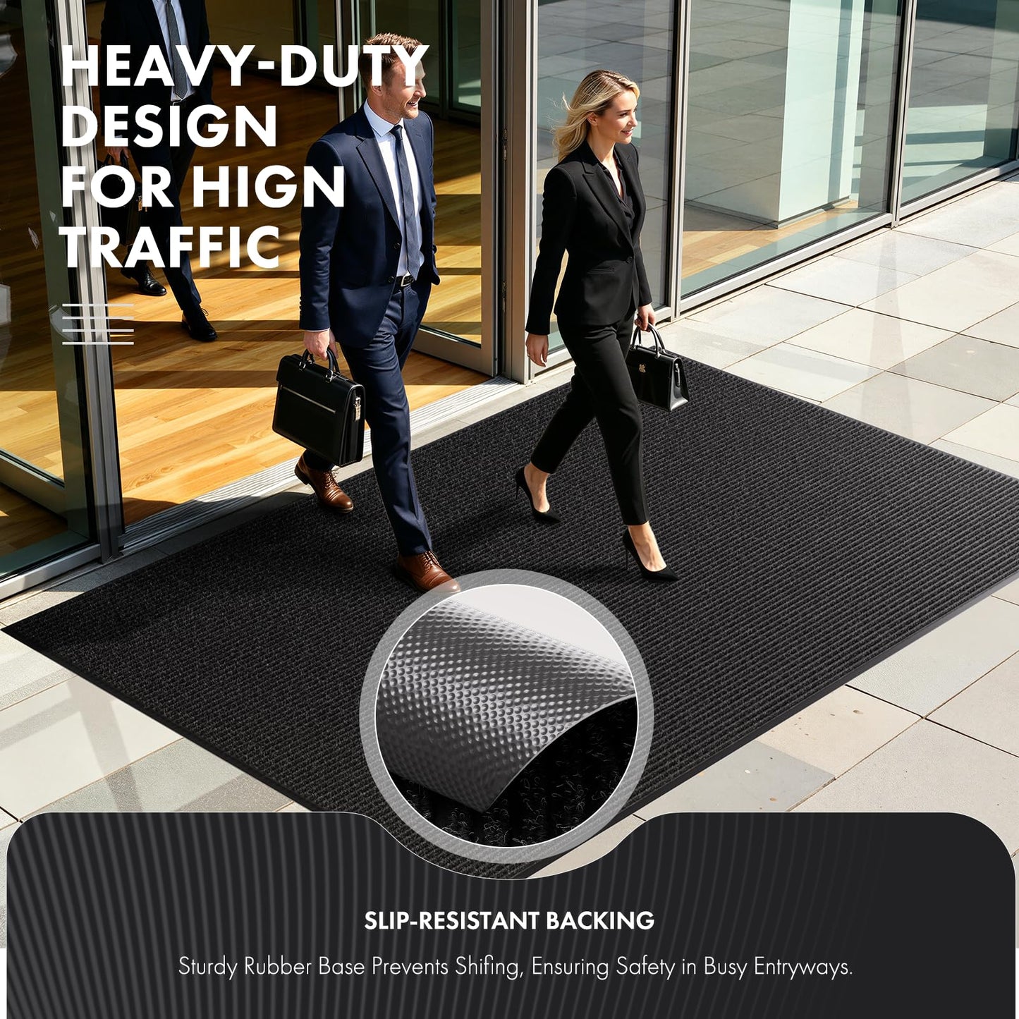Bathway Front Door Mat 3' x 5' Indoor Outdoor Doormat Heavy Duty Commercial Rugs for Entryway, Waterproof & Mud-Scraping Floor Mat Low Profile, Black Non-Slip Entry Mat for Office Industrial Garage