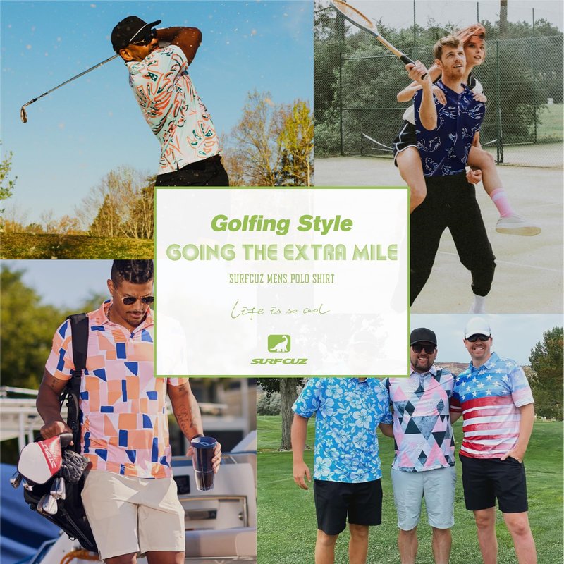SURF CUZ Golf Shirt Moisture Wicking for Men Dry Fit Polo Shirts Short Sleeve Print Performance 4-Way Stretch(Falling Leaves,S)