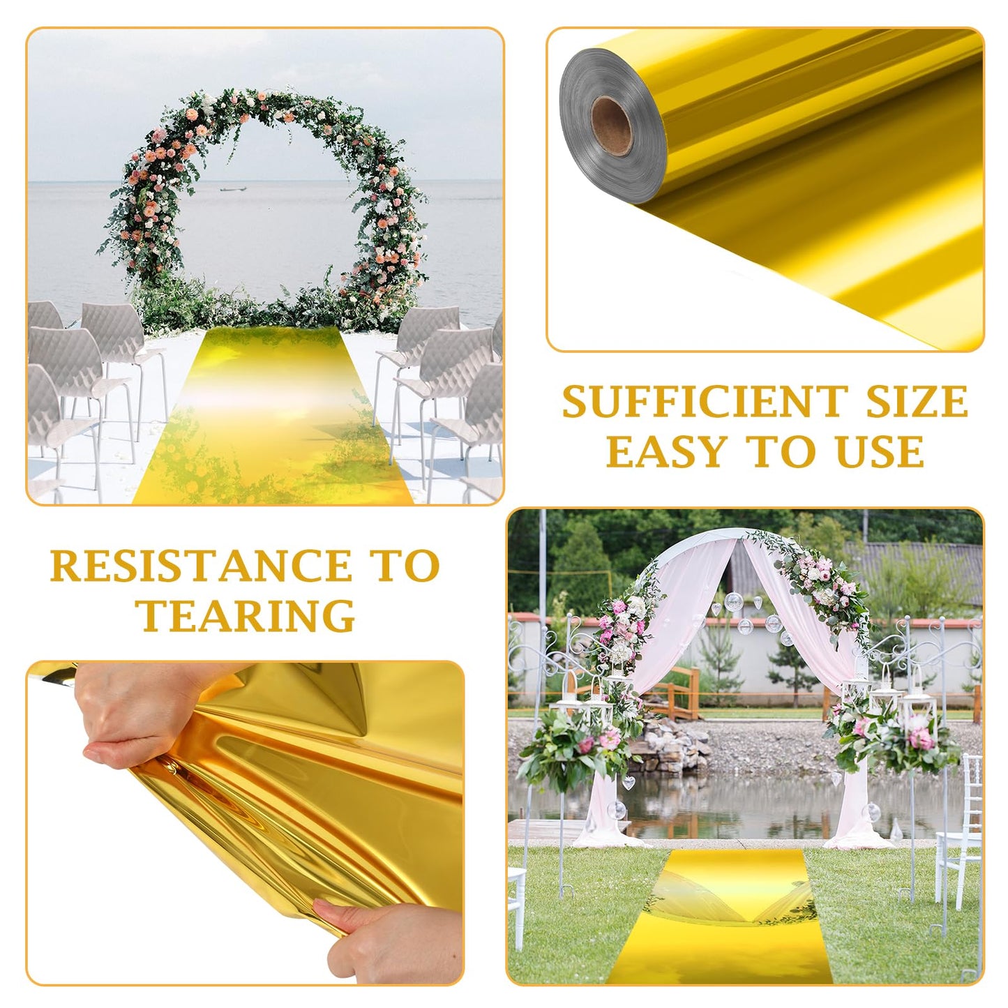 Tinideya 3.3 x 98.4 ft Mirror Rug Aisle Runner for Wedding Ceremony Double Sided Reflective Carpet Aisle Runner Walkway Rug Roll for Outdoor Birthday Graduation Party Decor(Gold)