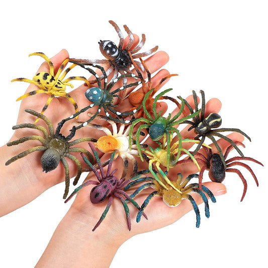 JOKFEICE Spider Toys 12 pcs Realistic Spider Figures Colorful Tarantula Figurines for Halloween Decor, Early Educational Toy, Birthday Party, Cake Topper for Kids