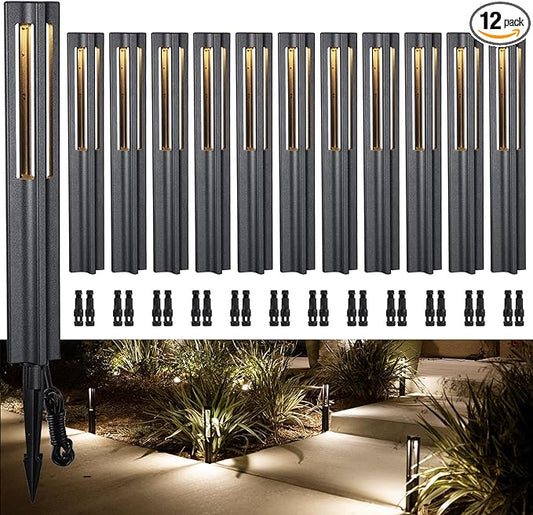 LEONLITE 12-Pack Low Voltage Path Lights, 3W LED Landscape Pathway Lights, Outdoor Landscape Lighting for Driveway, Garden, Aluminum, 12-24V AC/DC, ETL Listed, IP65 Waterproof, 3000K Warm White, Black