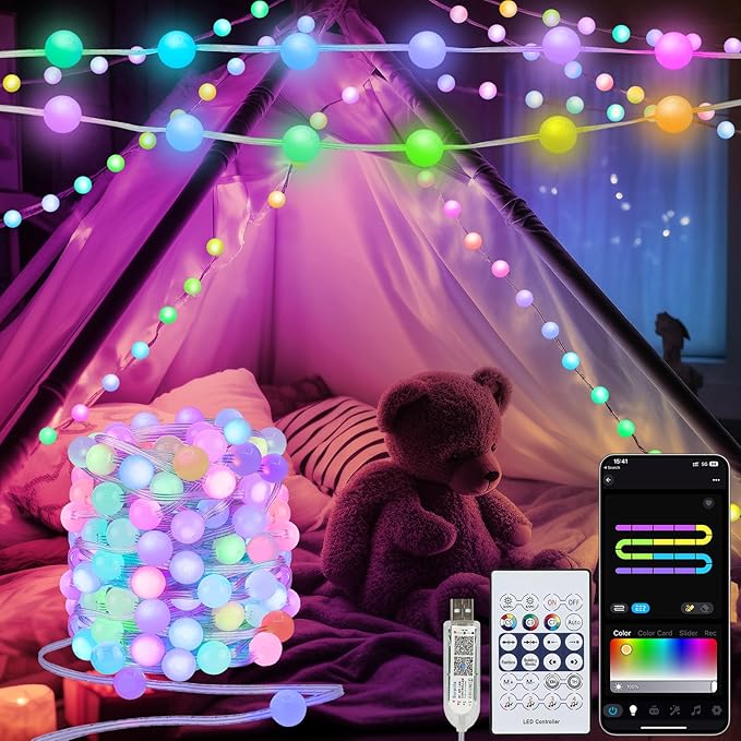 Smart Color Changing Globe String Lights, 33Ft 16 Million Colored Fairy Lights Plug in APP & Remote Control DIY Music Sync Twinkle Light for Bedroom Classroom Christmas Decor