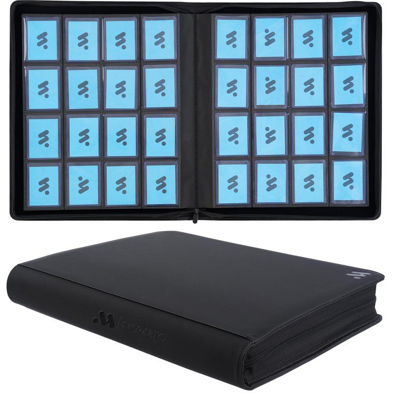 MORABTO Top Loader Binder, Holds 640 Top Loaders,16 Pocket Top Loader Binders for 3" x 4" Rigid Cards,Top Loader Card Binder for Hard Plastic Top Loaders -Black