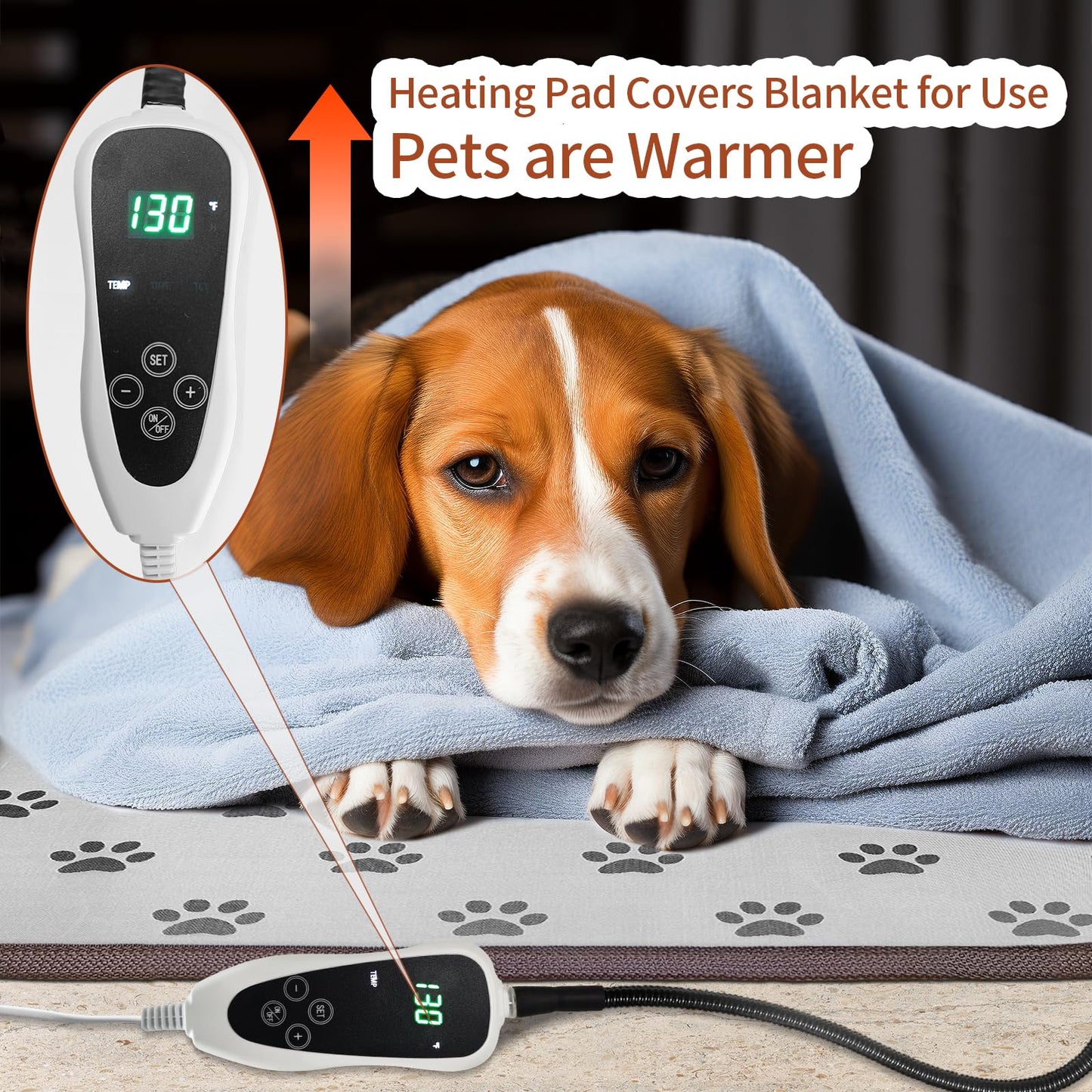 GOLOPET Large Dog Heating Pad 34x21in with Smart Thermostat Switch and Power Line Protection Tube,Obtained MET and UL Dual Certification,Waterproof Pet Heating pad, Suitable for Dogs of All Ages