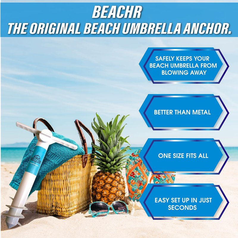 Beachr Beach Umbrella Sand Anchor - Heavy Duty Base with Spiral Screw for Strong Wind Resistance - Rust-Resistant and Fits Poles Under 1.5" Diameter - Universal Stand Holder - 9.5"x15"×3.5", White