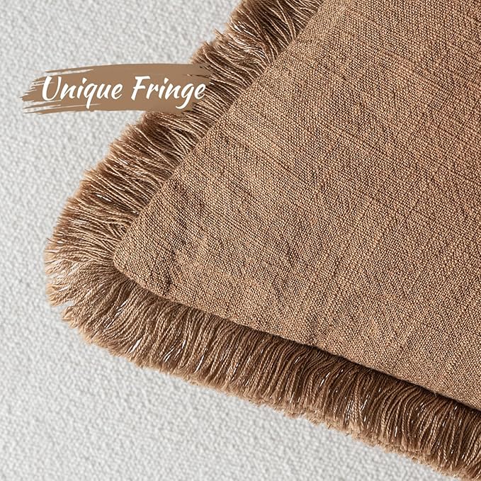 MIULEE Decorative Throw Pillow Covers Neutral Linen Fringe Throw Pillows Euro Shams Set of 2 Brown Boho Farmhouse Cushion Covers for Couch Sofa Bed Living Room Spring Home Decor 26x26 Inch