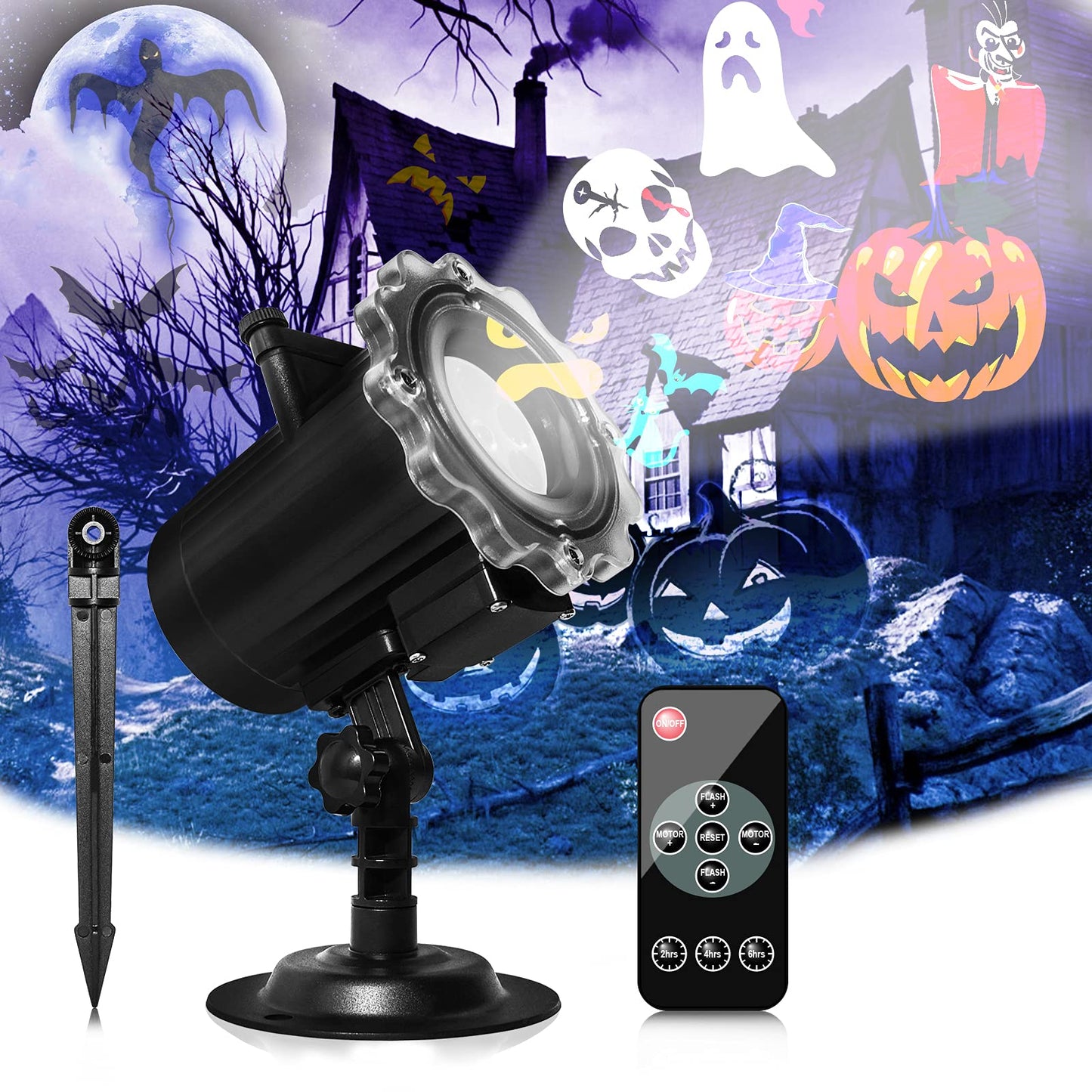Segotendy Halloween Projector Lights Outdoor, Year Round 10 Theme 16 Slides, Waterproof Christmas Projector Lights with Remote Control Timer for Valentine Easter Birthday Party Halloween Decorations