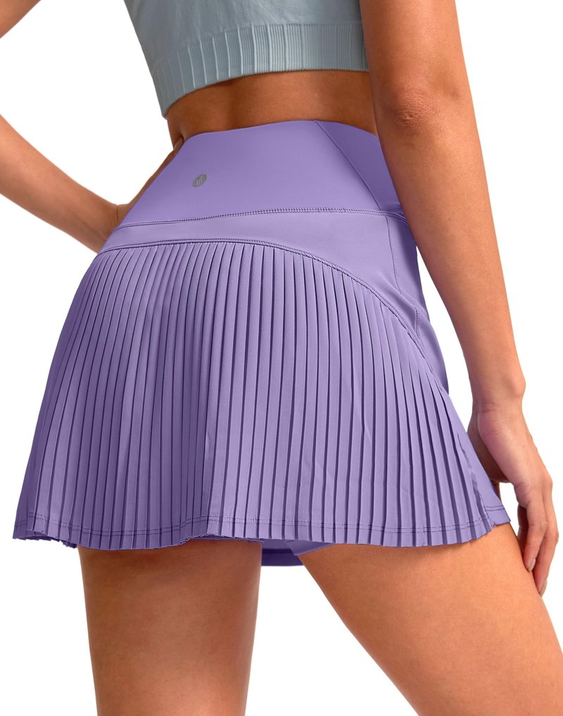 SANTINY 14" Tennis Skirt Skorts for Woman Pleated High Waited Skirts with Built-in Shorts Athletic Golf Skort (Lavander_M)