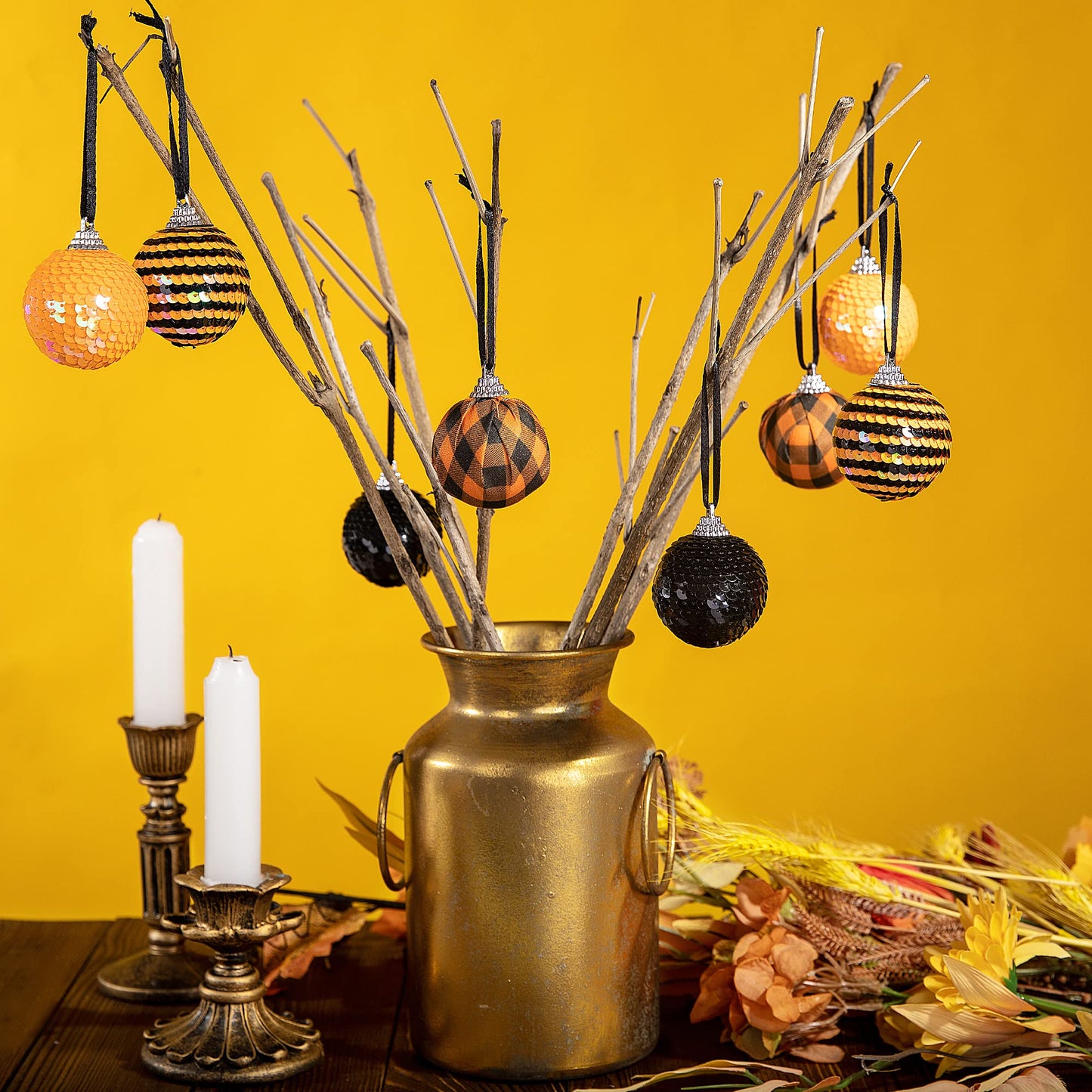 12pcs Halloween Ball Ornaments - 2" Halloween Sequin Hanging Ball - Scary Halloweens Theme Hanging Balls for Wreath Ornaments and Party Decoration