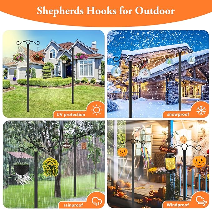 SINLEY Double Shepherds Hook for Outdoor with 5 Prong Base 90 Inch Heavy Duty Two Sided Bird Feeder Pole for Hanging Lantern,Hummingbird Feeder,Lightweight Plant,Shepherds Hook for Bird Feeders