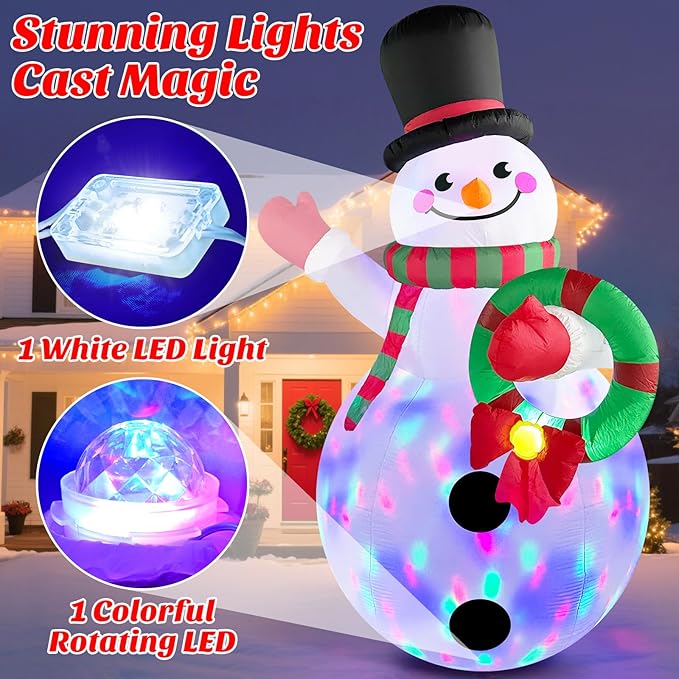Christmas Inflatables Decorations Outdoor Blow Up Yard Snowman Rotating Led Lights, 8 Ft Tall Funny Large Merry Xmas Blowup Snow Man Outside Figures Vacation Front Lawn Holiday Winter Big Decor