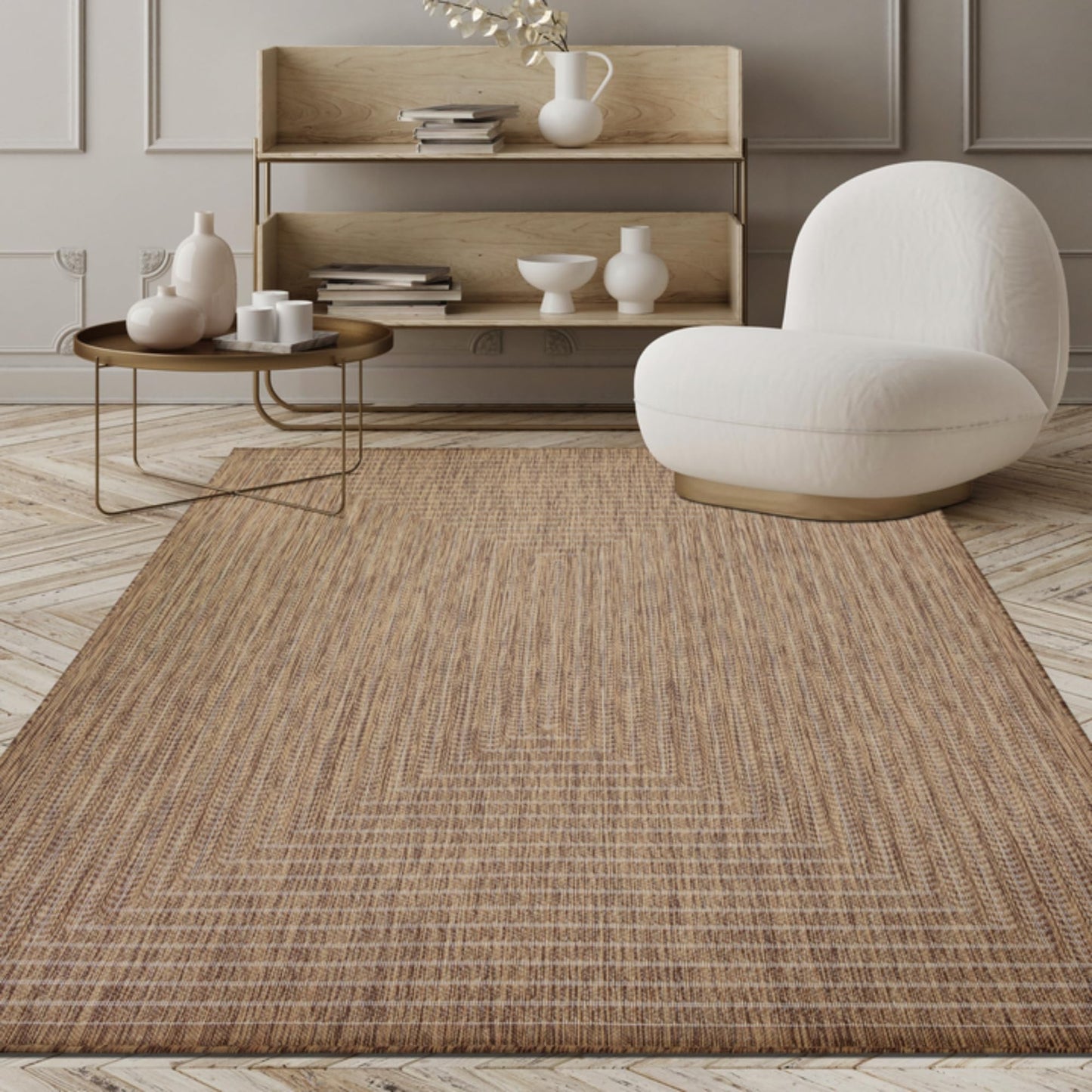Adiva Rugs Outdoor Indoor Area Rug, Weather Resistant, Easy to Clean, Stain Resistant Floor Mat for Dining Room, Backyard, Deck, Patio (Wooden, 9' x 12')