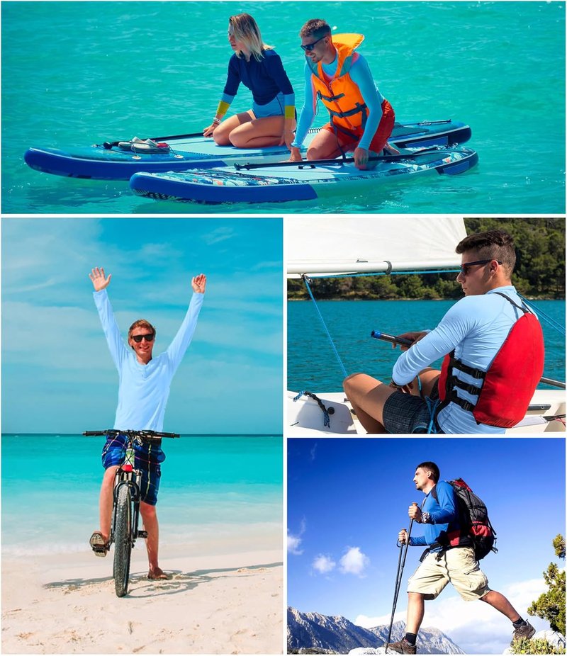 Men's UPF 50+ Rash Guard Swim Shirts - 4 Pack Long Sleeve UV Protection | Ideal for Fishing & Outdoor Activities