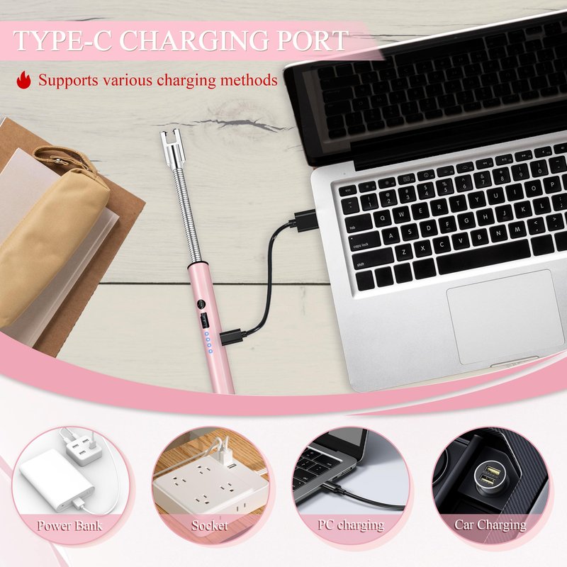 Electric Lighter, Candle Lighter Flameless Windproof with 360° Flexible Neck & LED Power Display, Type C Arc Rechargeable Lighters for BBQ, Camping, Cooking, Gift for Christmas, Thanksgiving, Birthday