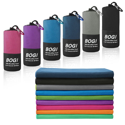 BOGI Microfiber Travel Sports Towel-Quick Dry Towel, Soft Lightweight Microfiber Camping Towel Absorbent Compact for Camping Gym Yoga Swimming Backpacking (L:60''x30''+16''x16''-Black)