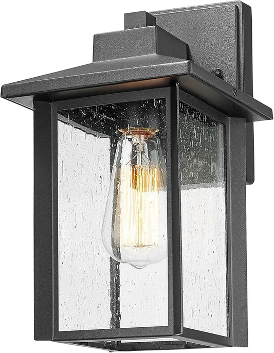 Bestshared Outdoor Wall Lights, Outside Sconce Light, Exterior Lighting Fixture, Outdoor Wall Lantern, Black Porch Lamp with Seeded Glass for Entryway, Garage (Black, 12.4" H)