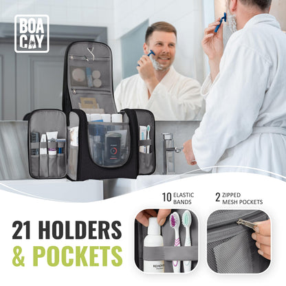 BOACAY Extra Large Hanging Travel Toiletry Bag for Women & Men, Makeup Bag, Shower & Wash Bag, Organiser for Cosmetics, Essentials, Travel Accessories