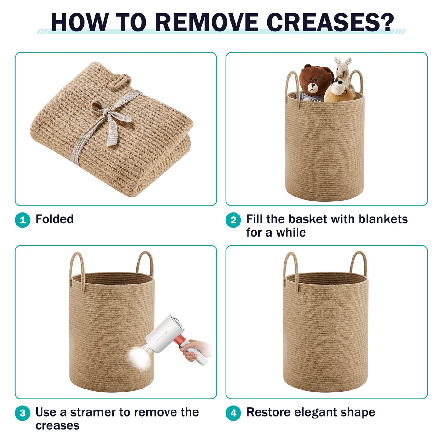 Jute Rope Laundry Hamper Basket by YOUDENOVA, 58L Tall Laundry Basket, Baby Nursery Hamper for Blanket Storage for Bedroom-Large-Jute