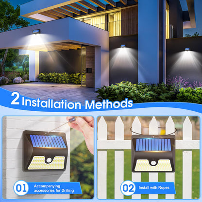 Security Lights Outdoor Motion Sensor - 150 LED Solar Powered Security Light Outside Garden Fence Waterproof Wall Lighting 3 Modes Solar Pir Lights Front Door Yard Garage