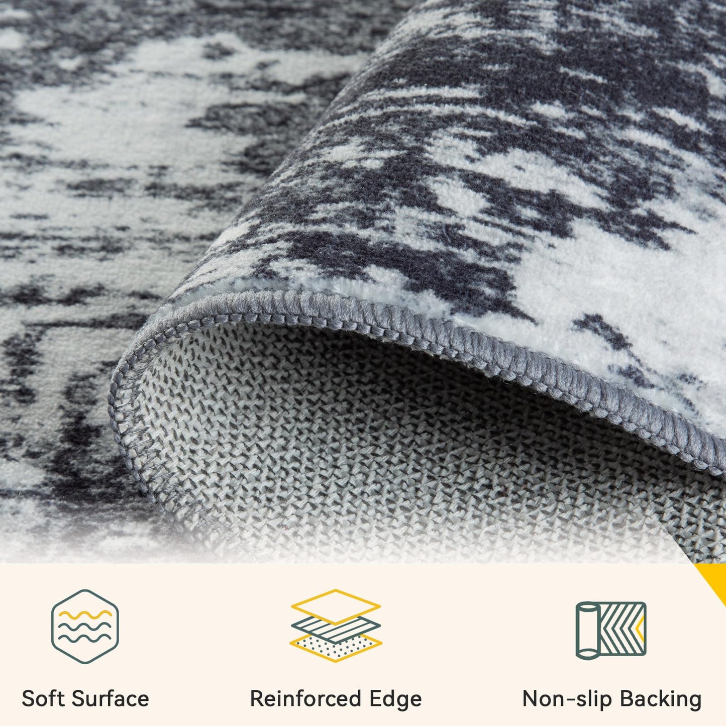 RELEANY Washable Area Rugs 8'x10' Non-Slip Modern Abstract Soft for Living Room Entryway Bedroom Kitchen, Print Pattern, Black Navy Blue Gray