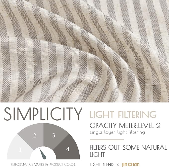 jinchan Tie Top Kitchen Curtains 36 Inch Length Striped Tier Curtains Ticking Stripe Small Drapes for Living Room Bathroom Cafe Small Window Farmhouse Rustic Rod Pocket 2 Panels Taupe Grey