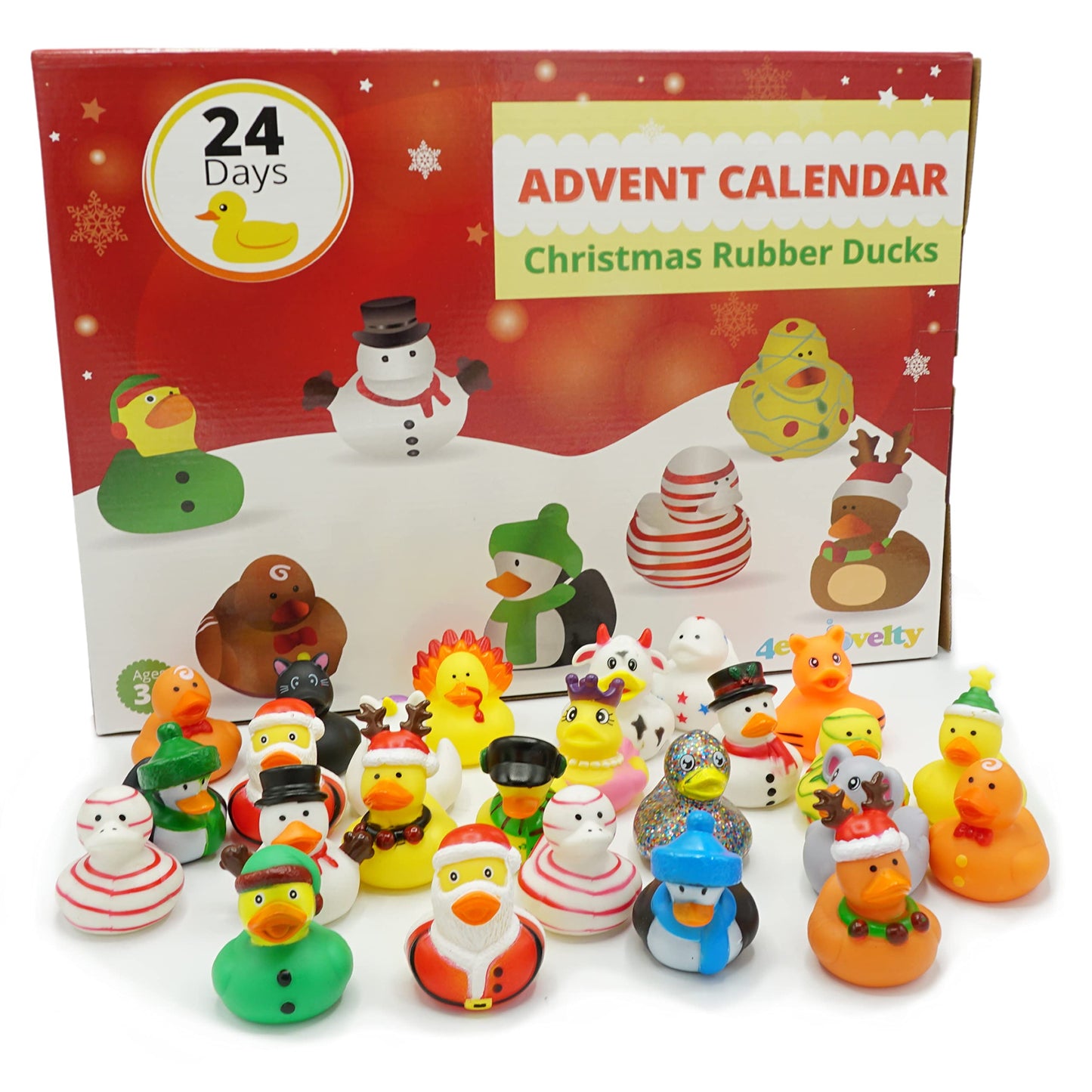4E's Novelty Christmas Advent Calendar 2025 Kids with Christmas Rubber Ducks for Toddlers, 24 Days Christmas Countdown Calendar Toy & Gifts for Boys & Girls, Jeep Ducks